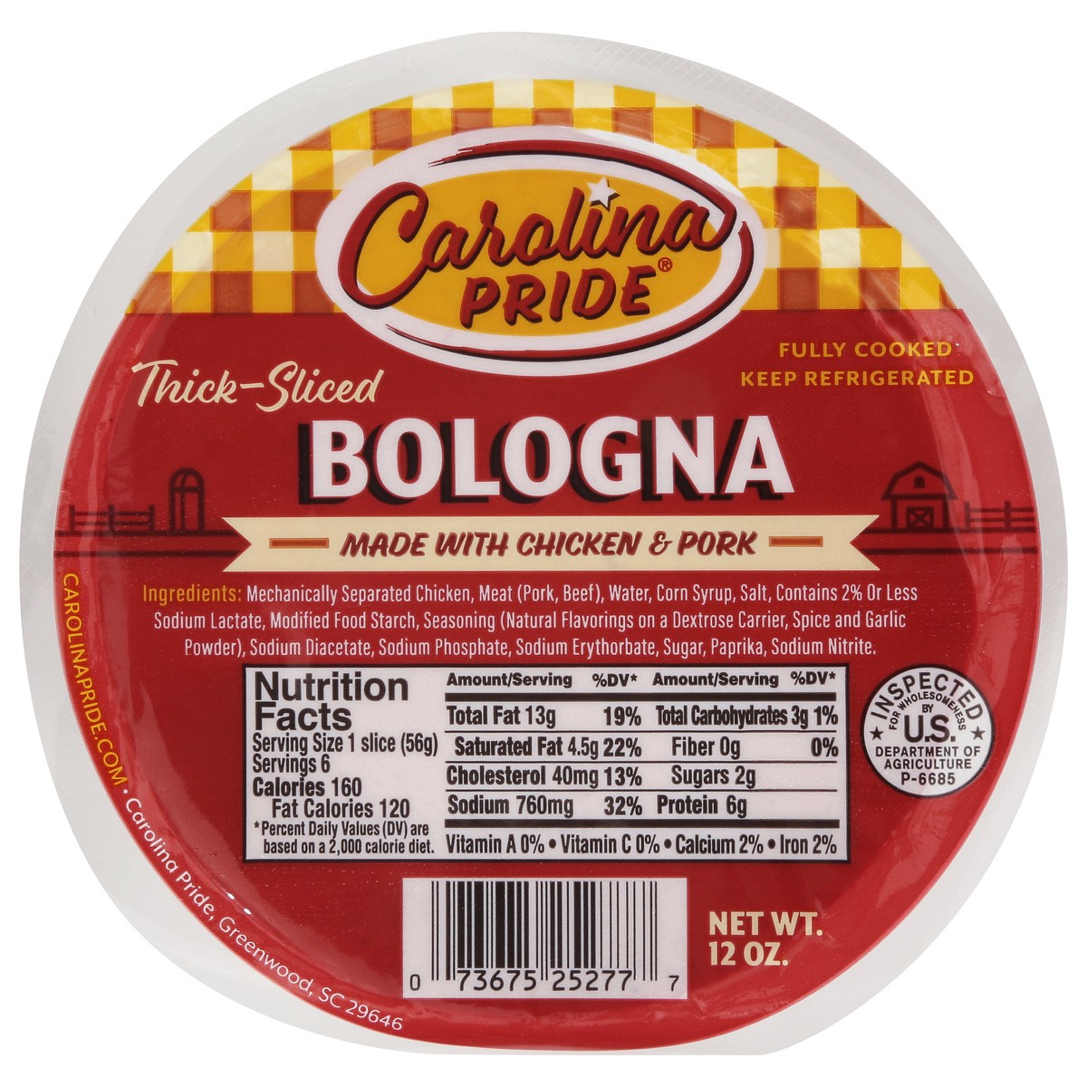slide 1 of 5, Carolina Pride Thick-Sliced Bologna 12 oz, 12 oz