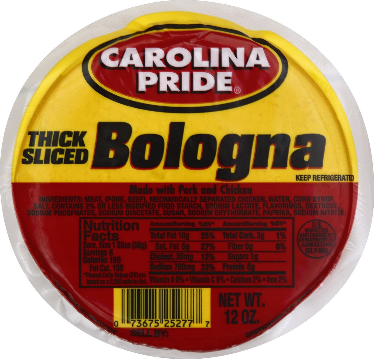 slide 5 of 5, Carolina Pride Thick-Sliced Bologna 12 oz, 12 oz