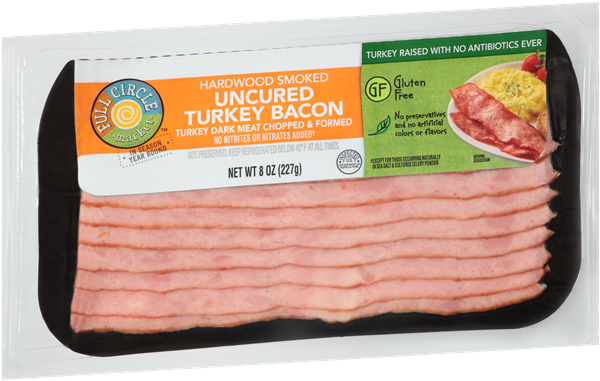 slide 1 of 1, Full Circle Market Hardwood Smoked Uncured Turkey Bacon, 8 oz