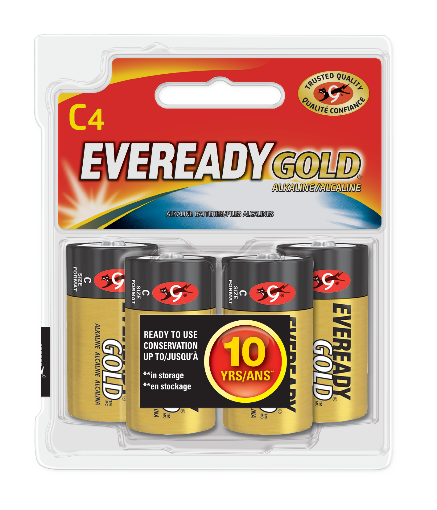 slide 1 of 5, Eveready Gold Alkaline C Batteries, 4 Pack of C Cell Batteries, 4 ct