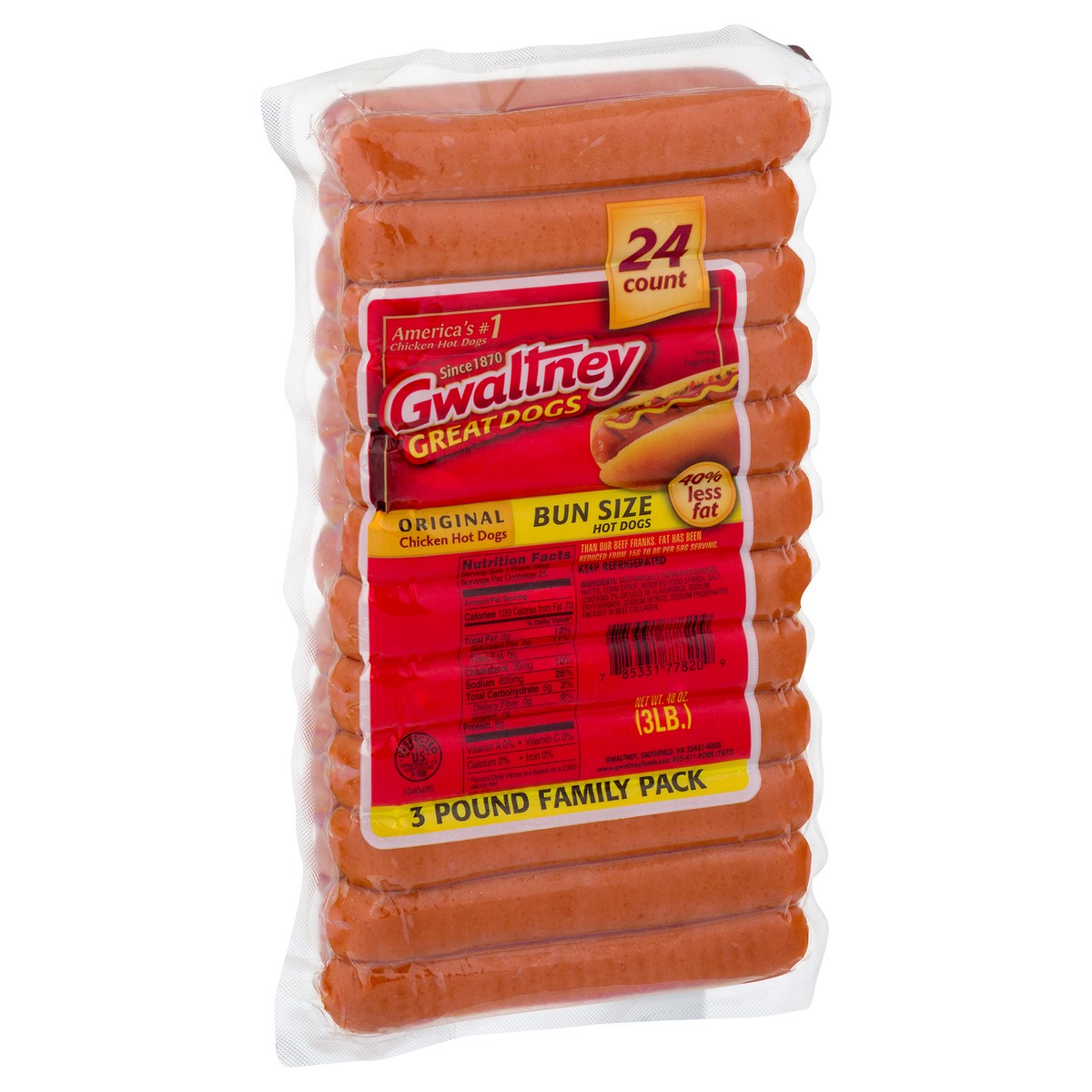 slide 5 of 8, Gwaltney Bun Size Chicken Hot Dogs - 24 CT, 24 ct