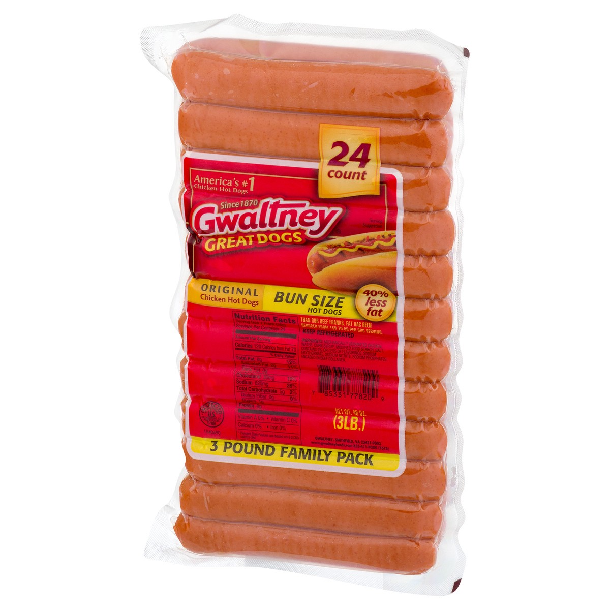 slide 6 of 8, Gwaltney Bun Size Chicken Hot Dogs - 24 CT, 24 ct