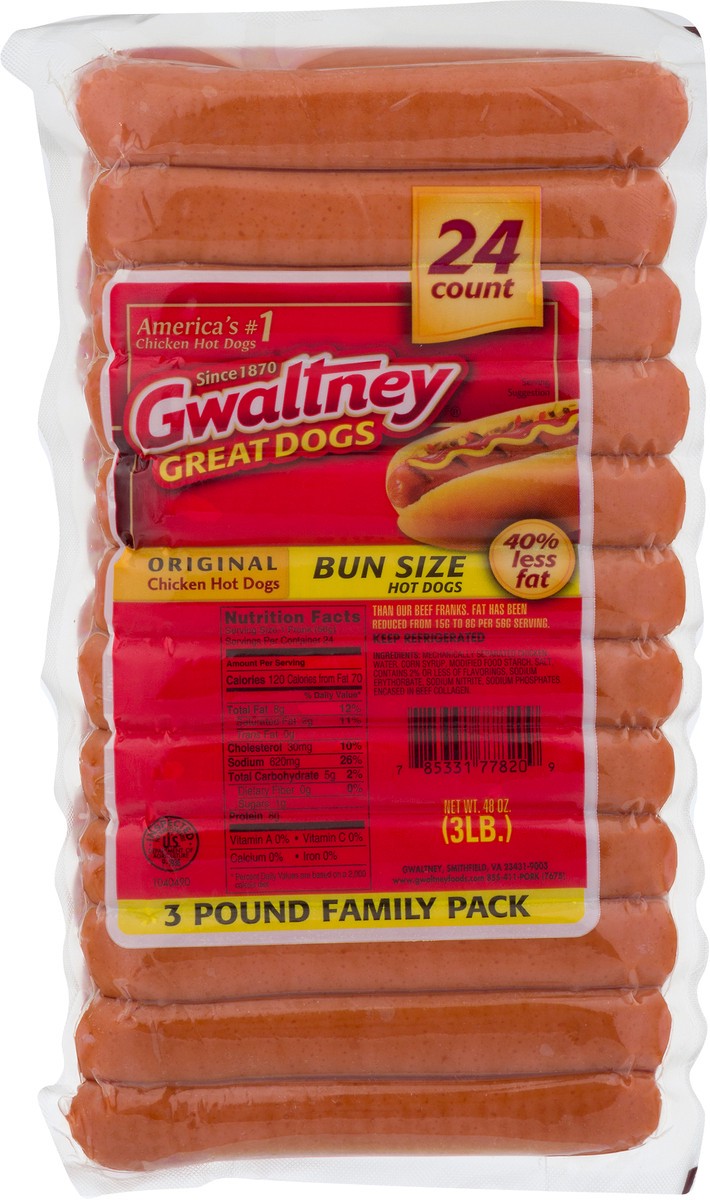 slide 3 of 8, Gwaltney Bun Size Chicken Hot Dogs - 24 CT, 24 ct