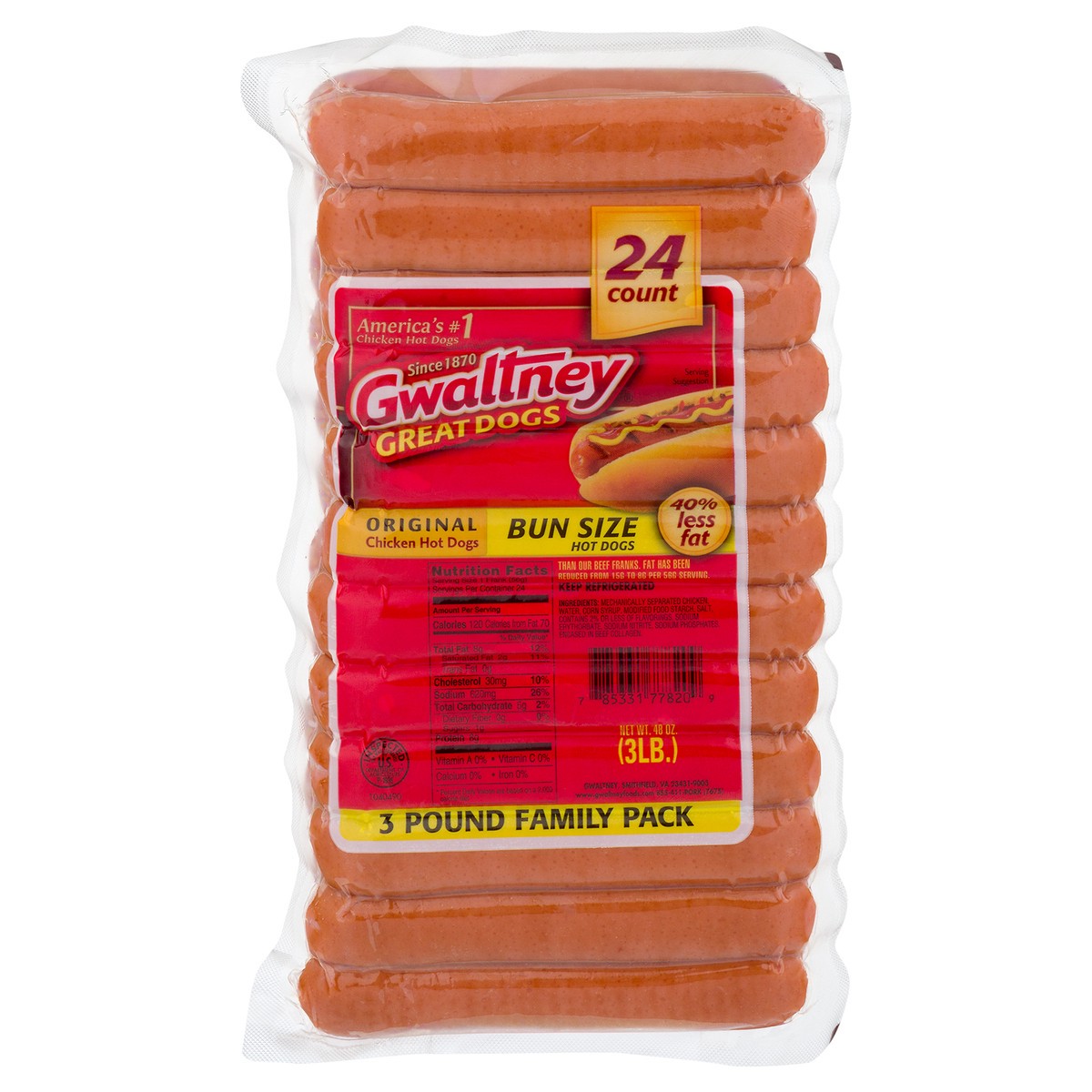 slide 1 of 8, Gwaltney Bun Size Chicken Hot Dogs - 24 CT, 24 ct