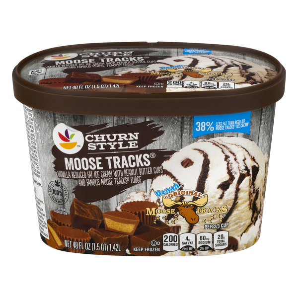 slide 1 of 1, GIANT Churn Style Ice Cream Denali Original Moose Tracks Light, 1.5 qt
