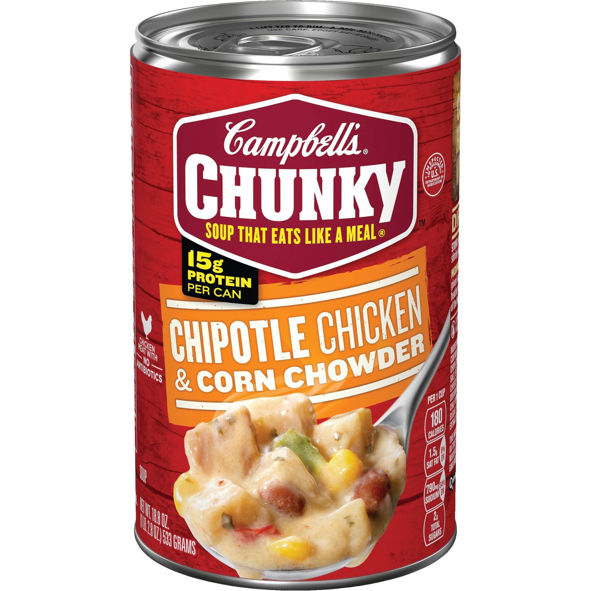 slide 1 of 5, Campbell's Chunky Soup, Chipotle Chicken Corn Chowder Soup, 18.8 Oz Can, 18.8 oz