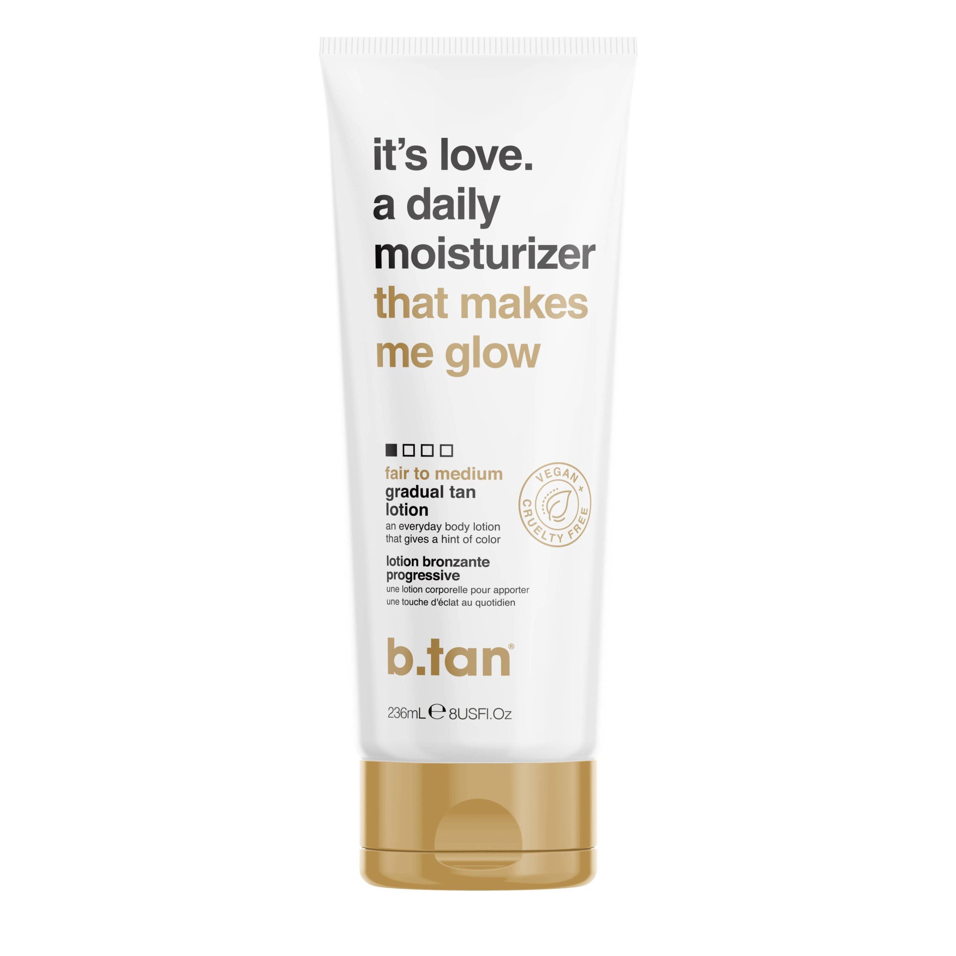 slide 1 of 4, b.tan It's Love - A Daily Moisturizer That Makes Me Glow Gradual Tan Lotion, 8 oz