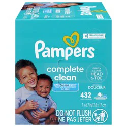 Pampers Complete Clean Baby Fresh Scent Wipes 432 Each