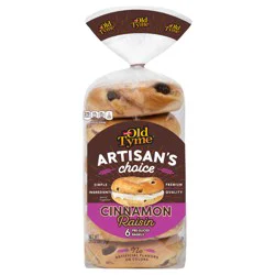 Schmidt's Old Tyme Artisan's Choice Pre-Sliced Cinnamon Raisin Bagels - 6 ct
