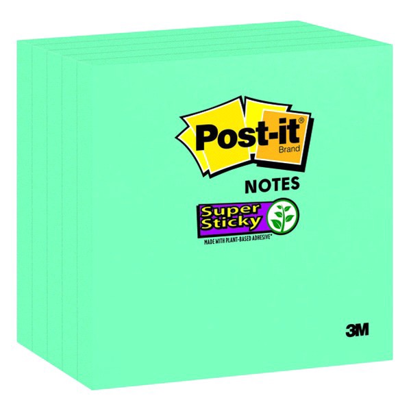 slide 9 of 9, 3M Post-it Notes 654-5SSY, 3 in x 3 in, Aqua, 5 Pads/Pack, 1 ct