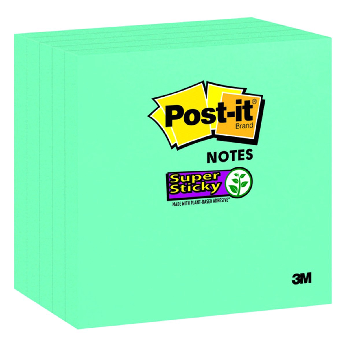 slide 3 of 9, 3M Post-it Notes 654-5SSY, 3 in x 3 in, Aqua, 5 Pads/Pack, 1 ct