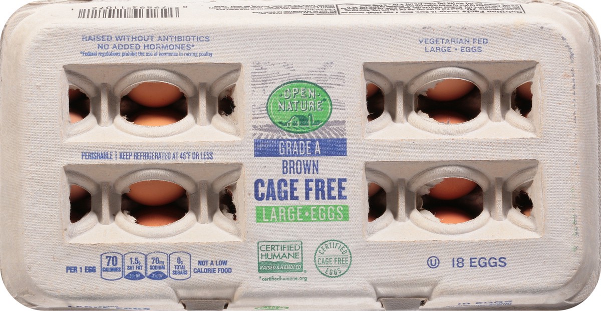 slide 9 of 11, Open Nature Eggs Cage Free Large Brown, 18 ct