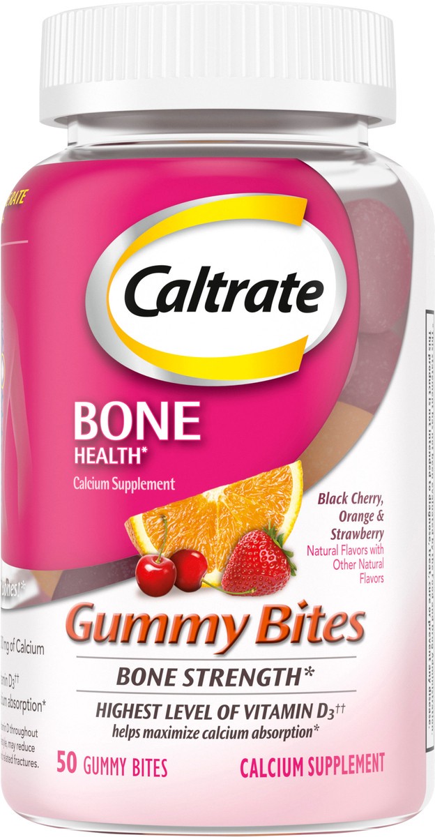 slide 3 of 12, Caltrate Gummy Bites 500 mg Calcium and Vitamin D Supplement, Fruit Flavors, 50 Count, 1 ct
