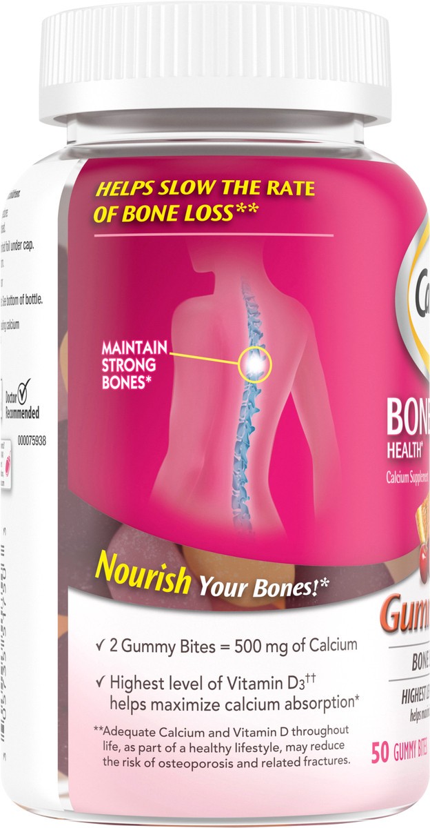 slide 4 of 12, Caltrate Gummy Bites 500 mg Calcium and Vitamin D Supplement, Fruit Flavors, 50 Count, 1 ct