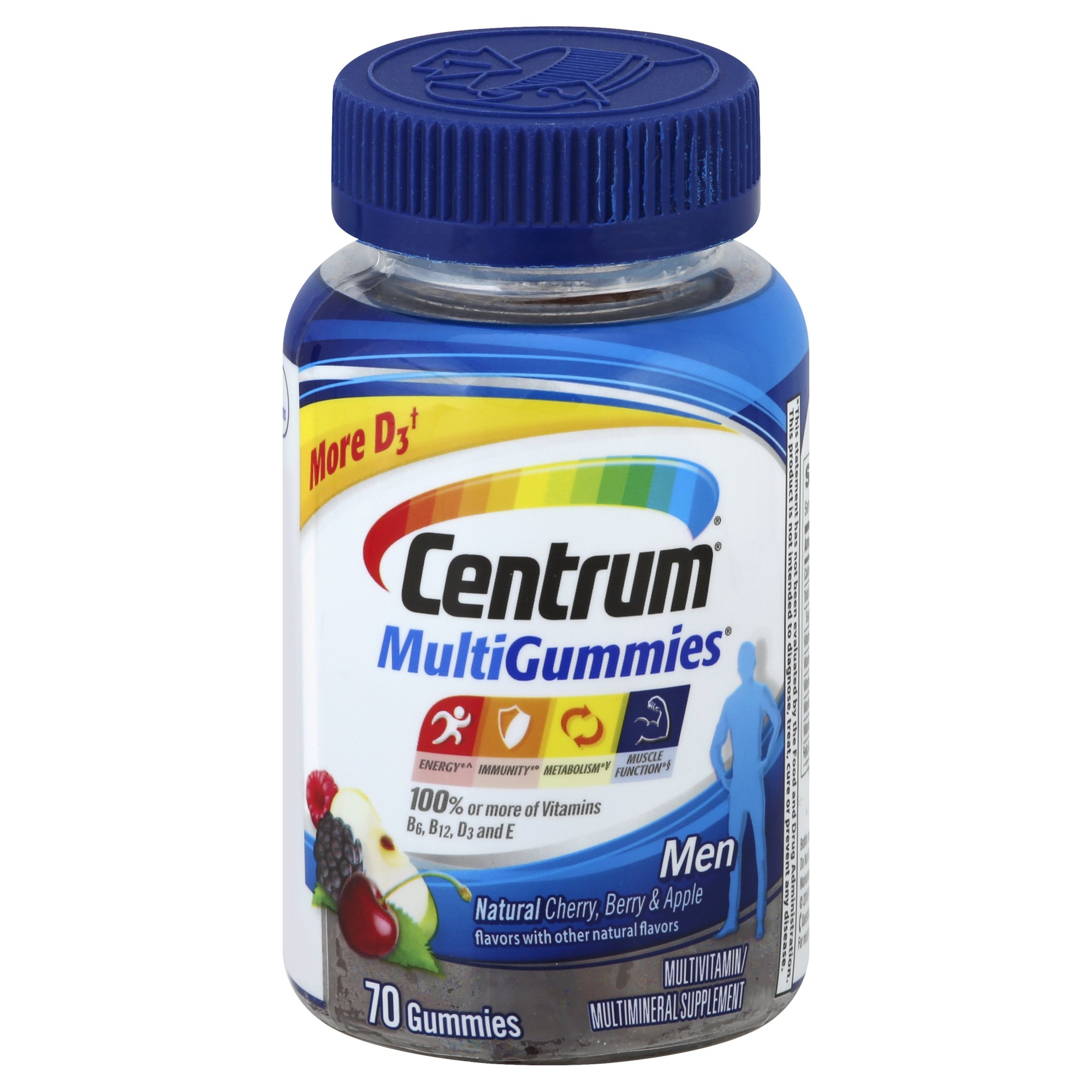 slide 1 of 3, Centrum Men's Multi Gummies, Natural Cherry Berry  &  Apple, 70 ct