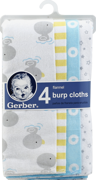 slide 1 of 1, Gerber Gerber Burp Cloths Flannel Asst 4 Ct, 4 ct