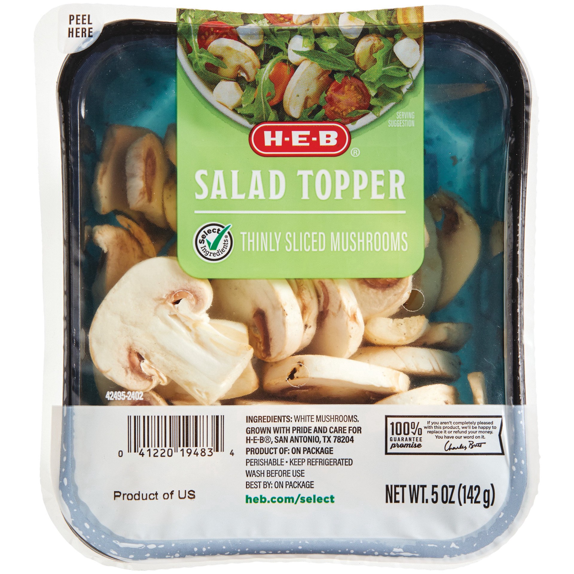 slide 1 of 1, H-E-B Salad Topper - Thinly Sliced Mushrooms, 5 oz