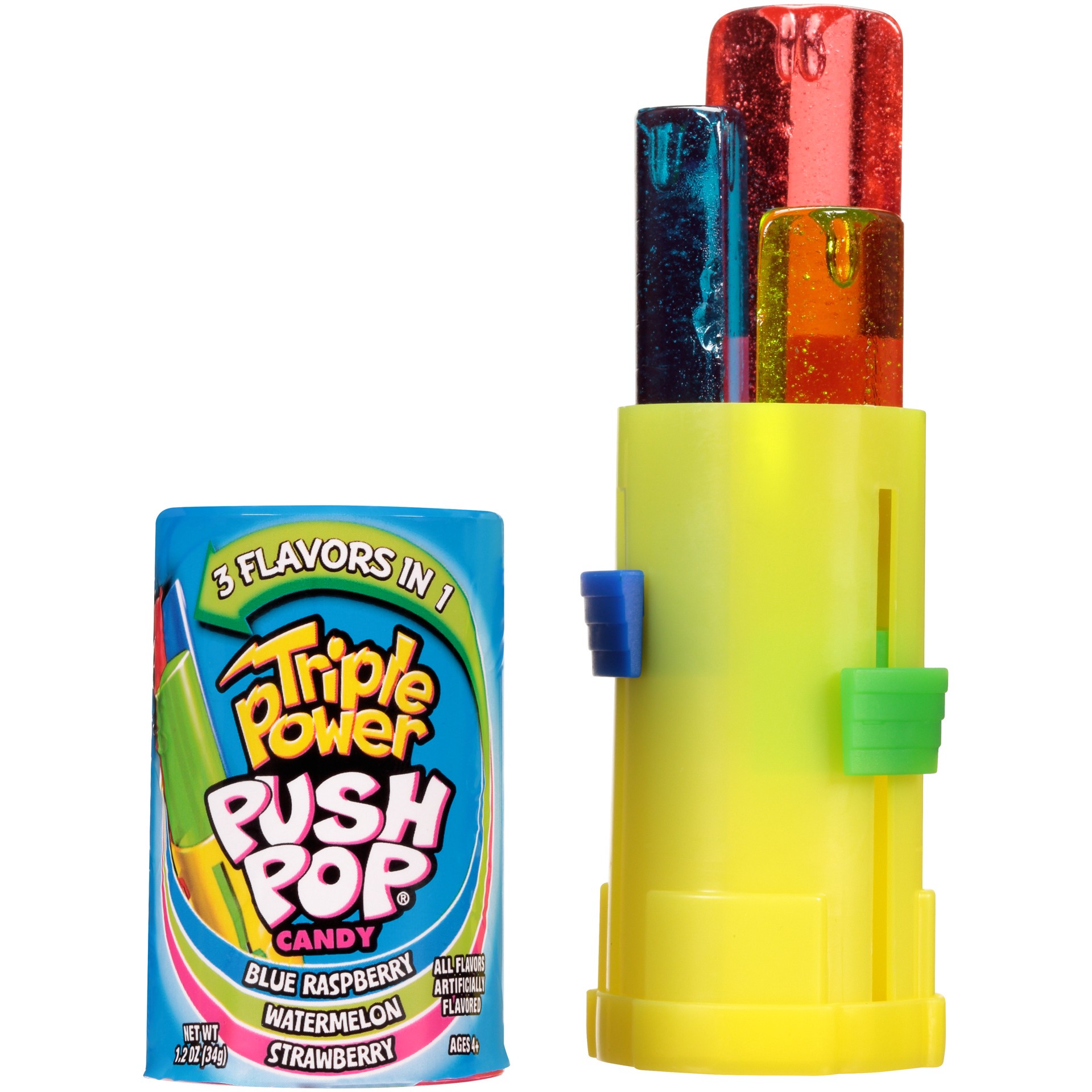 slide 1 of 9, Push Pop Triple Power Three-in-One Individually Wrapped Easter Lollipops in Assorted Fruity Flavors - Fun Candy for Easter Candy Gifts & Easter Baskets, 1.2 oz