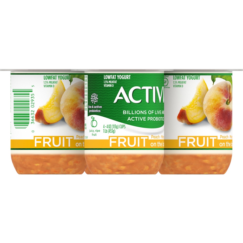 slide 1 of 1, Dannon Activia Fruit Fusion Probiotic Lowfat Yogurt Peach & Mango, 4 ct; 4 oz