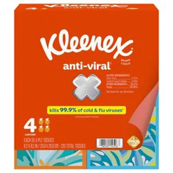 Kleenex Anti-Viral Facial Tissues, 4 Cube Boxes, 55 Tissues per Box, 3-Ply (220 Total Tissues)