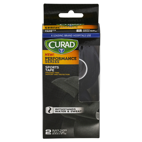 slide 1 of 4, Curad Performance Series Sports Tape, Black, 1.5 in x 10 yds, 2 ct
