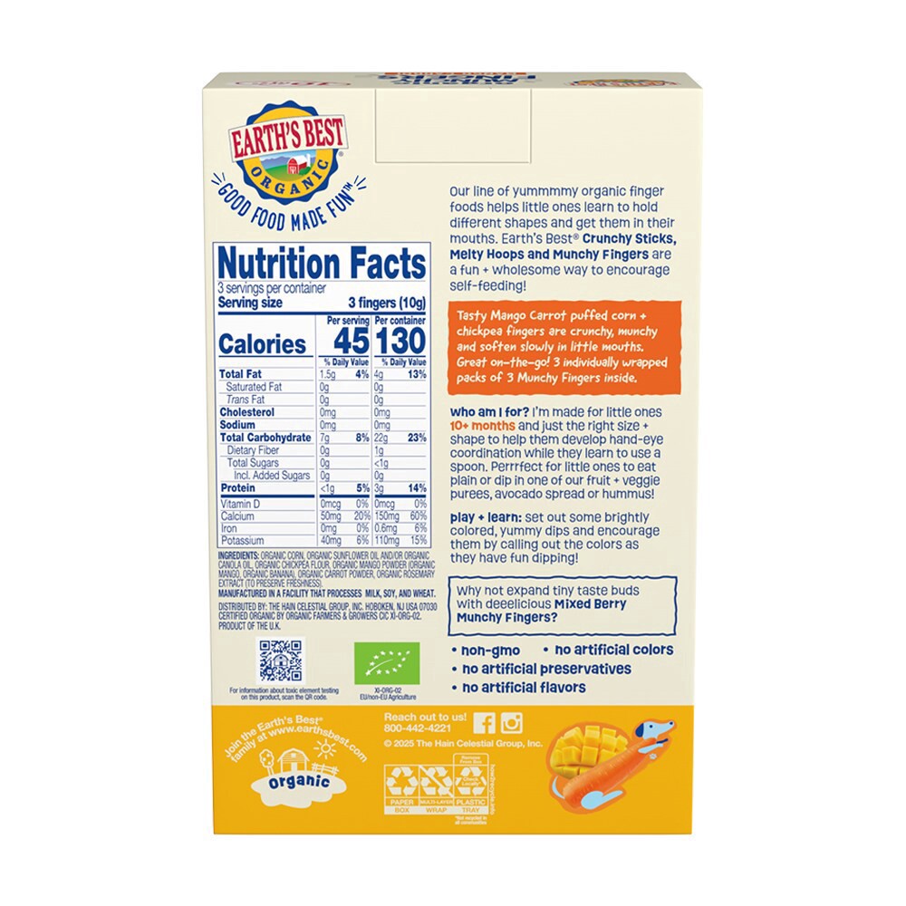 slide 2 of 2, Earth's Best Organic Munchy Finger Mango Carrot 4/1.05oz - 1.05 Oz, 1.05 oz