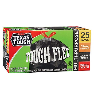 slide 1 of 1, H-E-B Texas Tough Multi-Purpose Tough Flex 33 Gallon Trash Bags, 25 ct