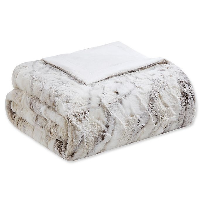 slide 1 of 1, Madison Park Sachi Oversized Faux Fur Throw Blanket - Natural, 1 ct