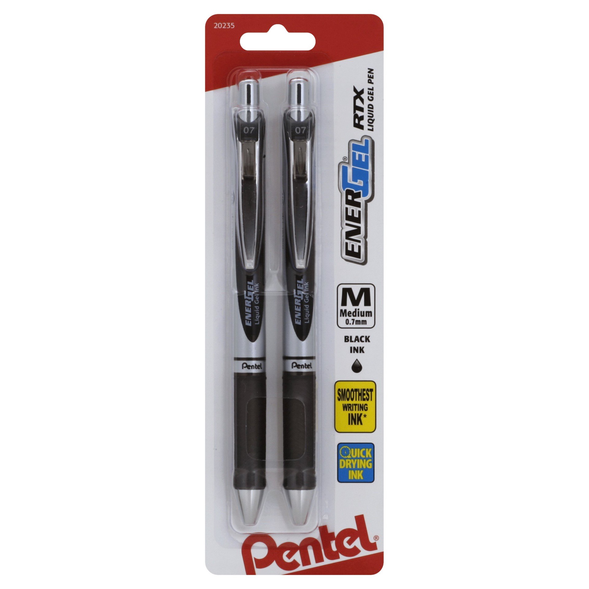 slide 1 of 9, Pentel Energel Medium Retractable RTX 0.7 mm Black Ink Liquid Gel Pen 2 ea, 2 ct