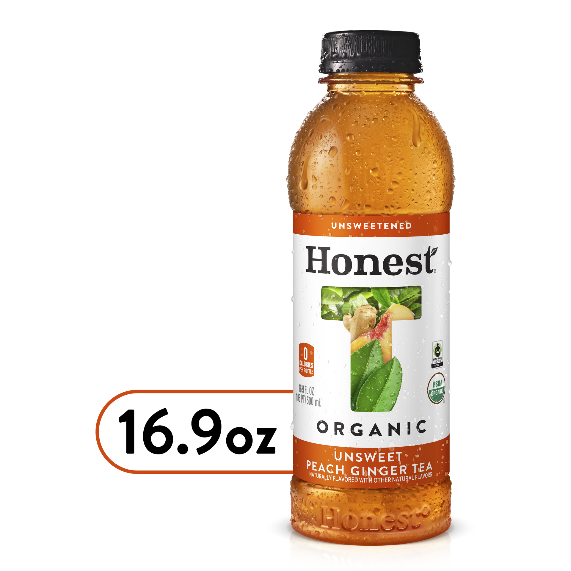 slide 1 of 4, Honest Tea Organic Fair Trade Unsweet Peach Ginger Tea Gluten Free, 16.9 fl oz, 16.9 fl oz