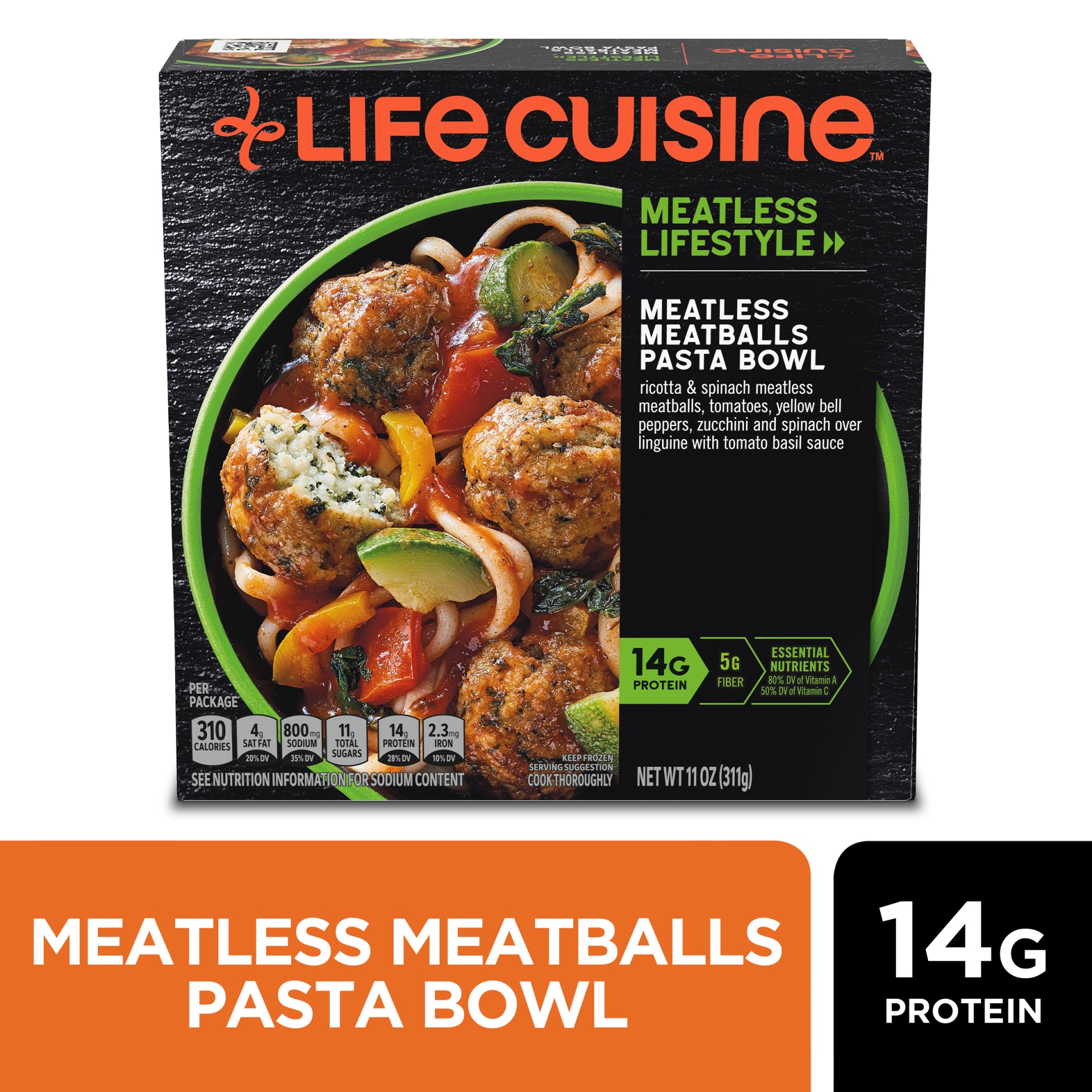 slide 1 of 13, Life Cuisine Meatless Meatballs Pasta Bowl Frozen Meal, 11 oz