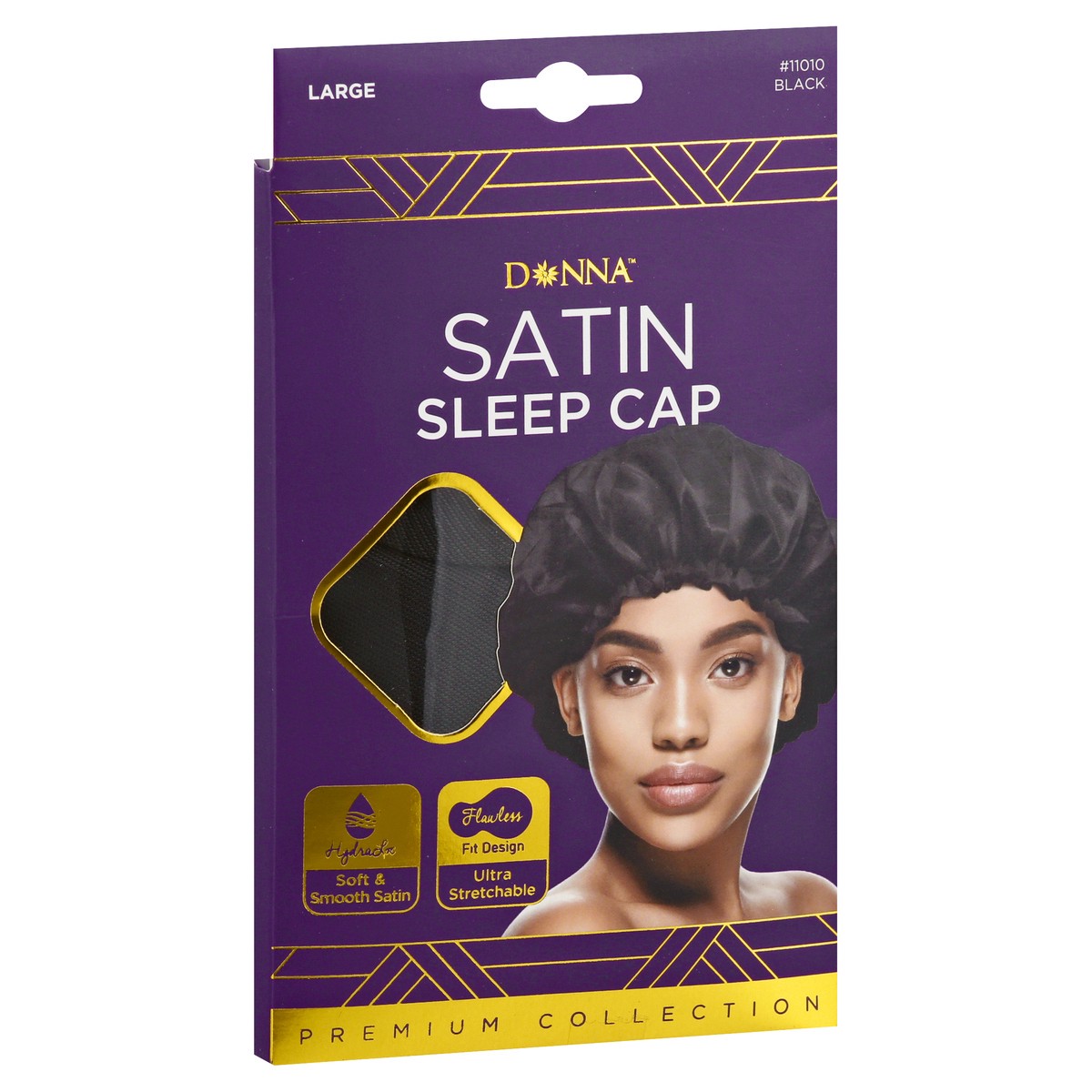 slide 2 of 9, Donna Premium Collection Black Satin Sleep Cap Large 1 ea, 1 ct