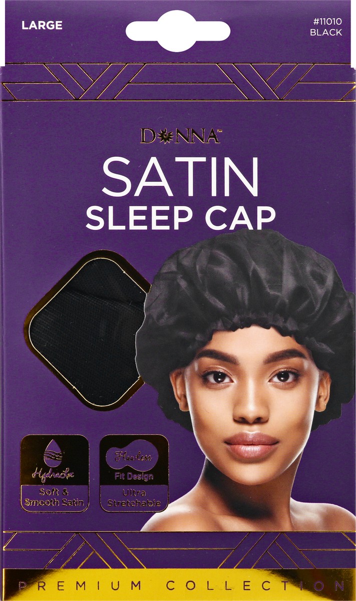 slide 6 of 9, Donna Premium Collection Black Satin Sleep Cap Large 1 ea, 1 ct