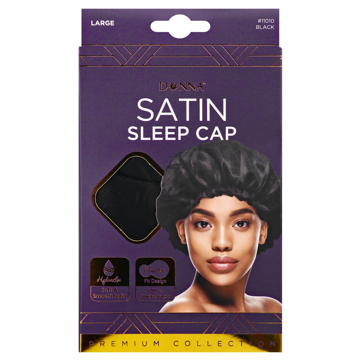 slide 1 of 9, Donna Premium Collection Black Satin Sleep Cap Large 1 ea, 1 ct