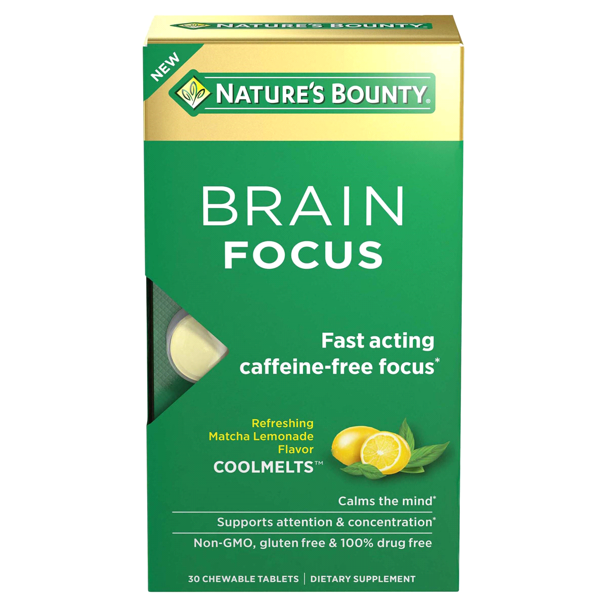 slide 1 of 4, Nature's Bounty Coolmelts Chewable Tablets Refreshing Matcha Lemonade Flavor Brain Focus 30 Tablets 30 ea, 30 ct