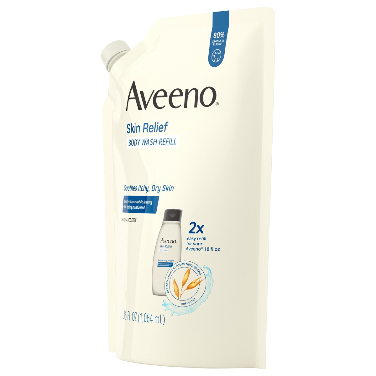 slide 6 of 7, Aveeno Skin Relief Body Wash, Fragrance Free, Refill, 36 Fl. Oz, 36 fl oz