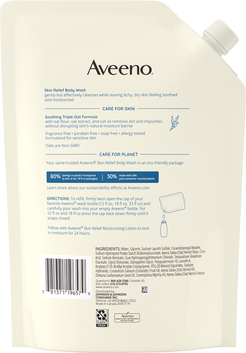 slide 3 of 7, Aveeno Skin Relief Body Wash, Fragrance Free, Refill, 36 Fl. Oz, 36 fl oz