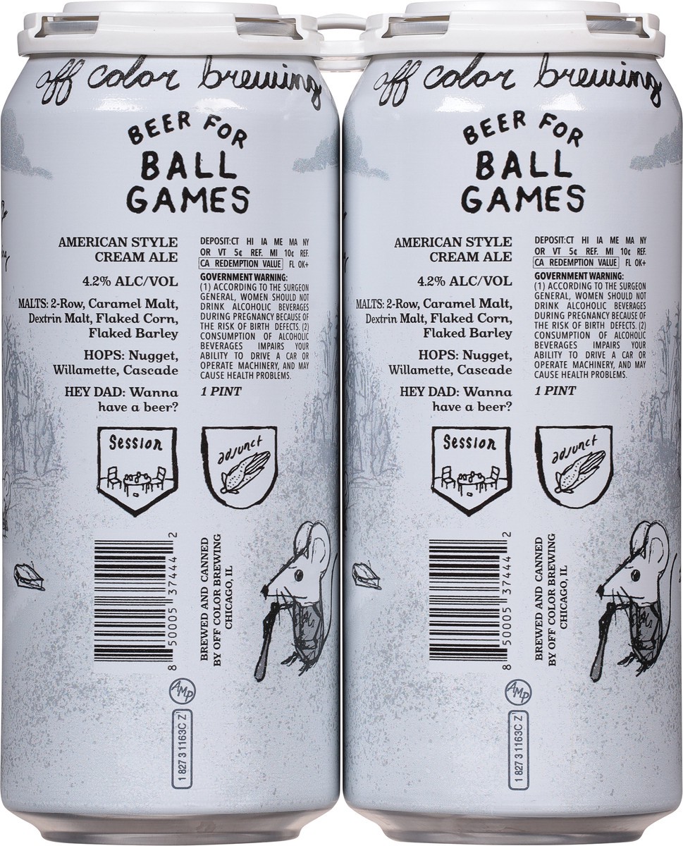 slide 5 of 9, Off Color Brewing, Beer For Ballgames 4Pk, 4 ct; 16 oz