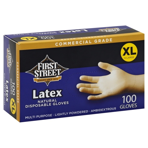 slide 1 of 1, First Street Latex Glove Extra Large, 100 ct