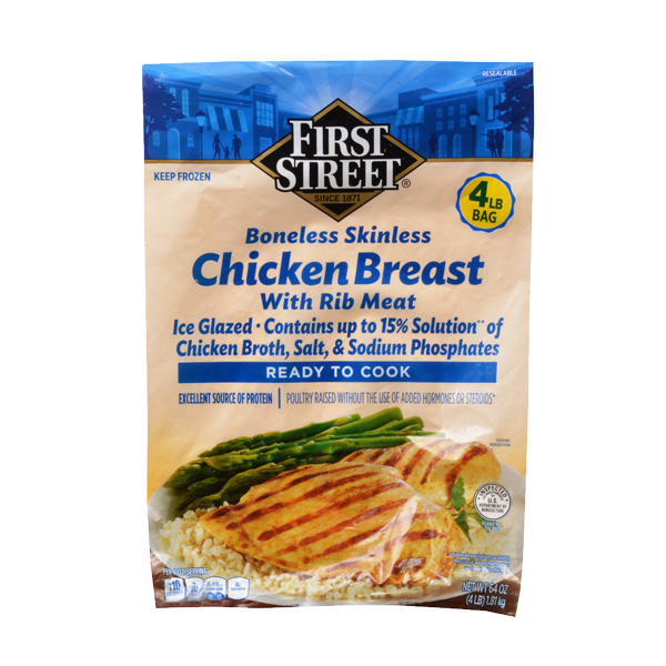 slide 1 of 6, First Street Boneless Skinless Chicken Breast, 4 lb