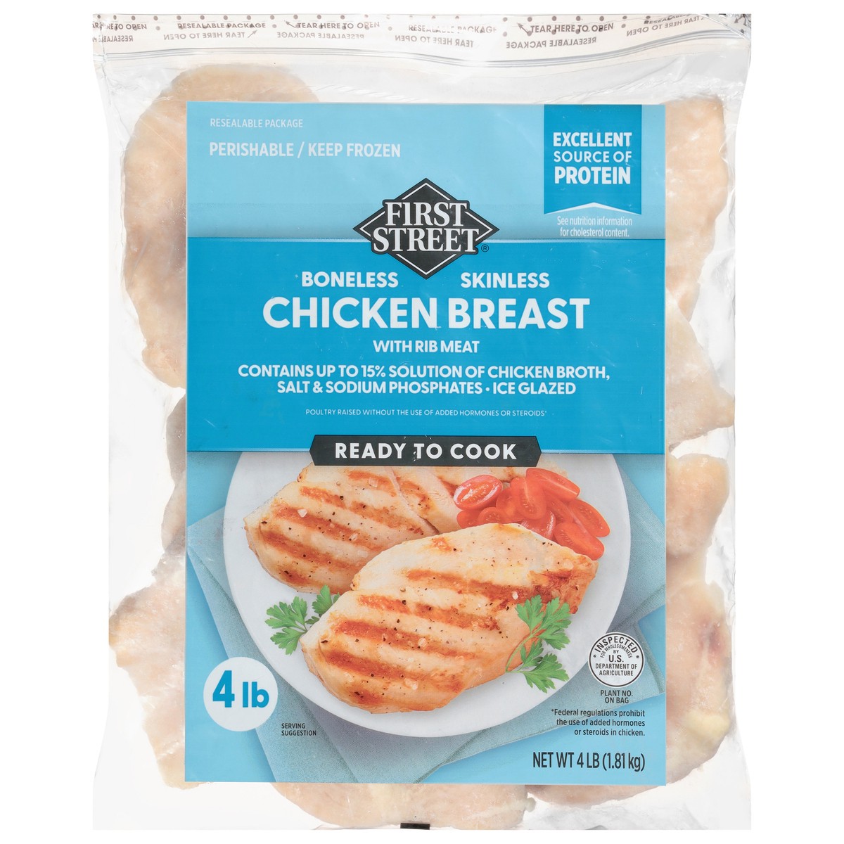 slide 1 of 6, First Street Boneless Skinless Chicken Breast, 4 lb