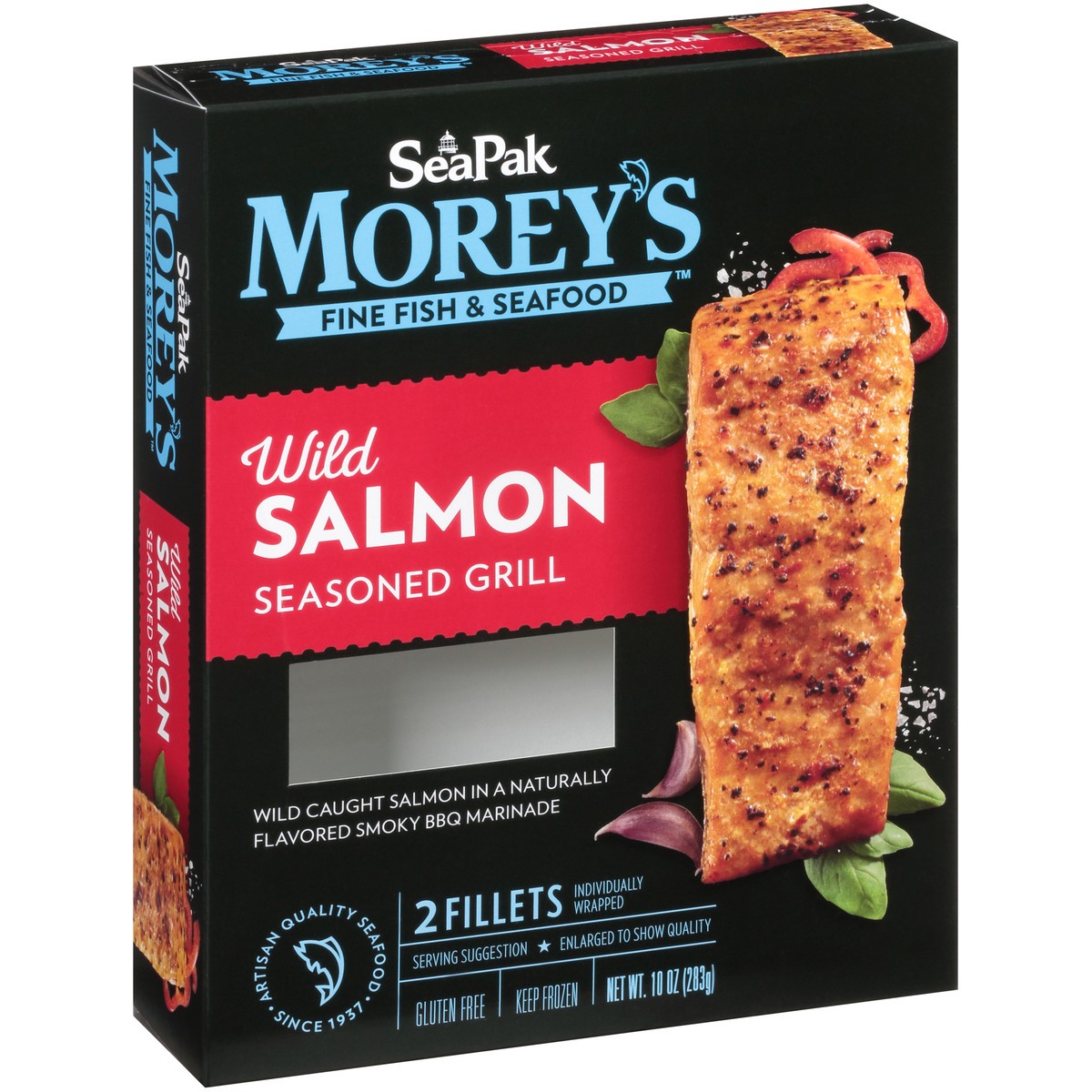 slide 9 of 9, SeaPak Morey's Fine Fish & Seafood Seasoned Grill Wild Salmon Fillets 2 ct Box, 10 oz