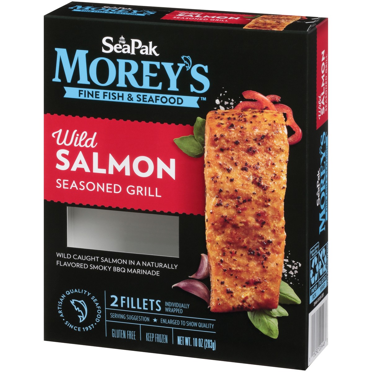 slide 3 of 9, SeaPak Morey's Fine Fish & Seafood Seasoned Grill Wild Salmon Fillets 2 ct Box, 10 oz