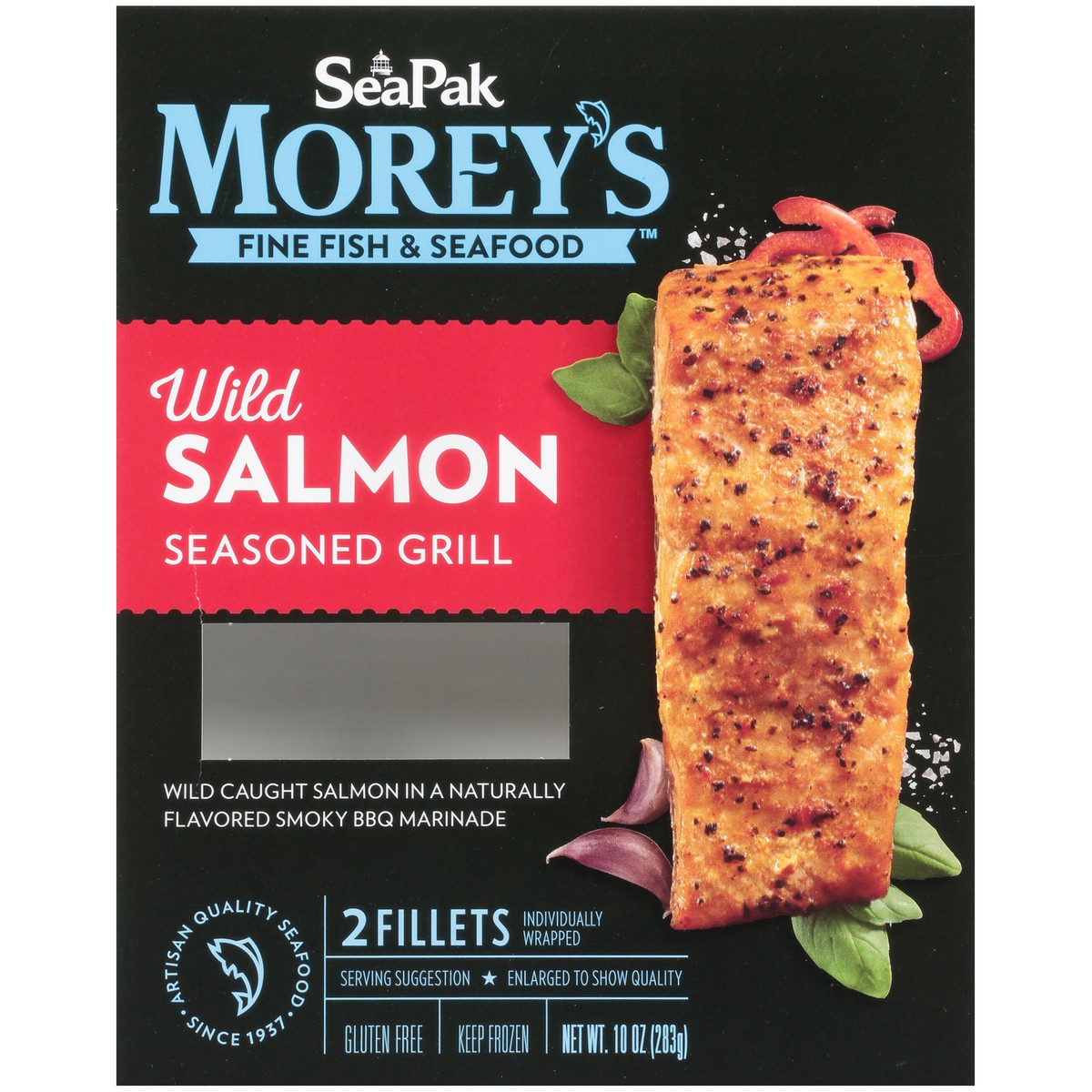 slide 5 of 9, SeaPak Morey's Fine Fish & Seafood Seasoned Grill Wild Salmon Fillets 2 ct Box, 10 oz