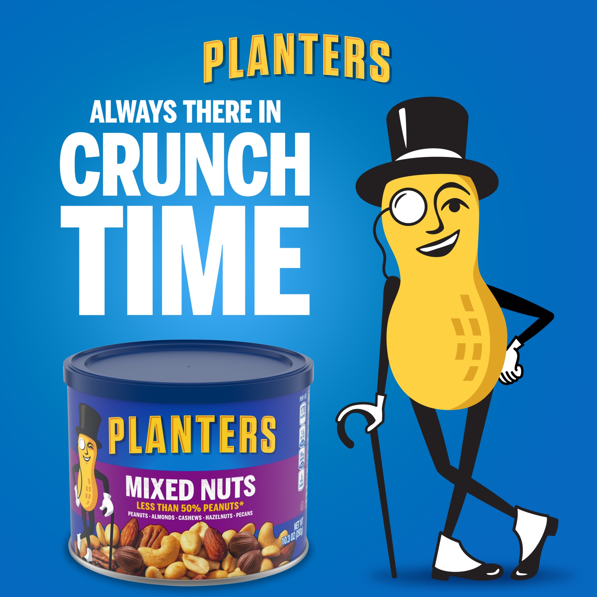 slide 6 of 15, Planters Mixed Nuts Less Than 50% Peanuts with Peanuts, Almonds, Cashews, Hazelnuts & Pecans, 10.3 oz