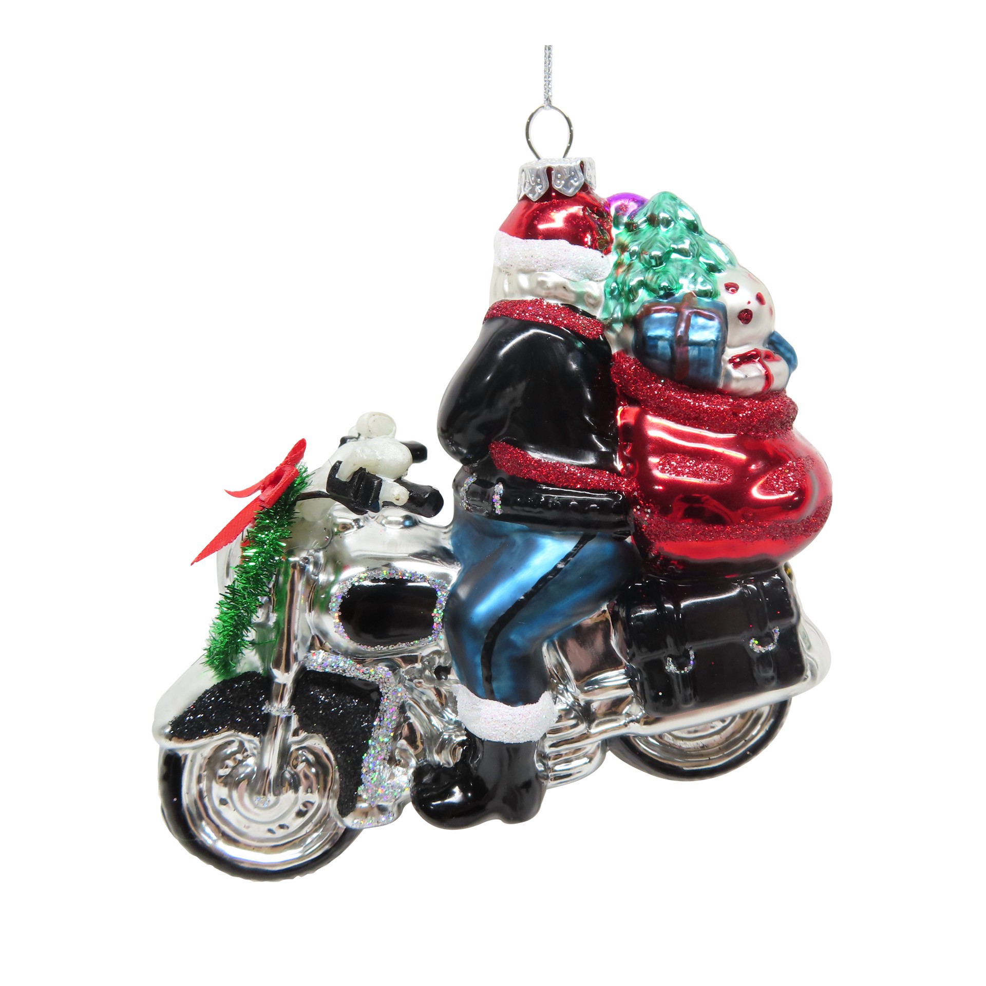 slide 2 of 4, 5.75" Santa On Motorcycle Glass Ornament By Ashland, 5.75 in x 2.5 in x 5 in