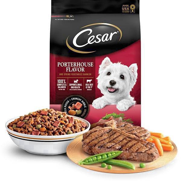 slide 40 of 50, Cesar Small Breed Dry Dog Food Porterhouse Flavor And Spring Vegetables Garnish, 5 lb