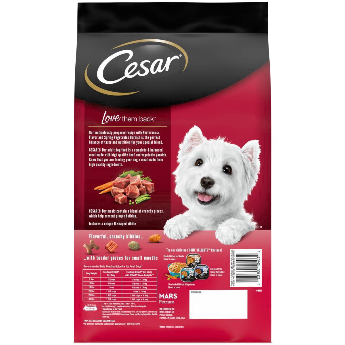 slide 41 of 50, Cesar Small Breed Dry Dog Food Porterhouse Flavor And Spring Vegetables Garnish, 5 lb