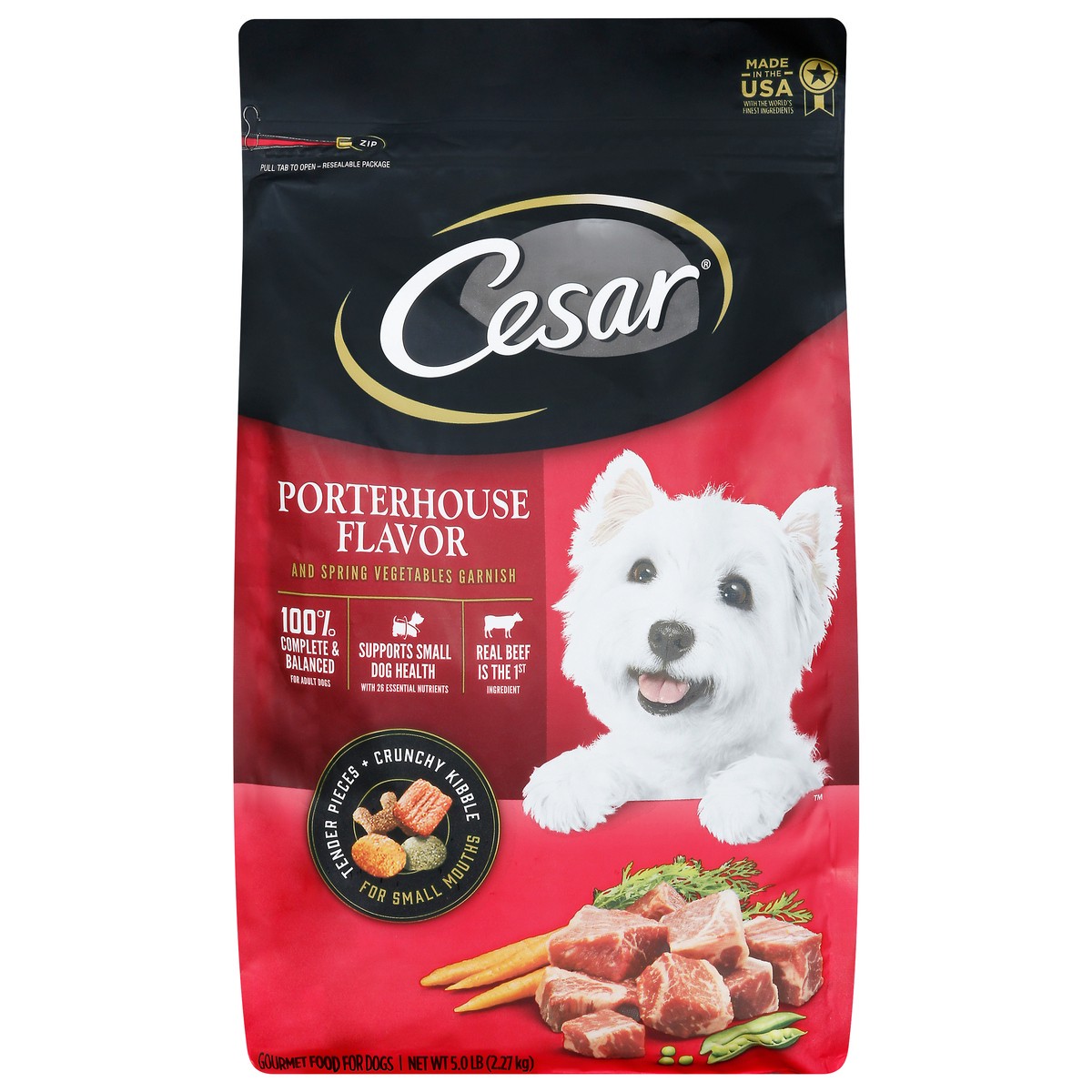 slide 1 of 50, Cesar Small Breed Dry Dog Food Porterhouse Flavor And Spring Vegetables Garnish, 5 lb