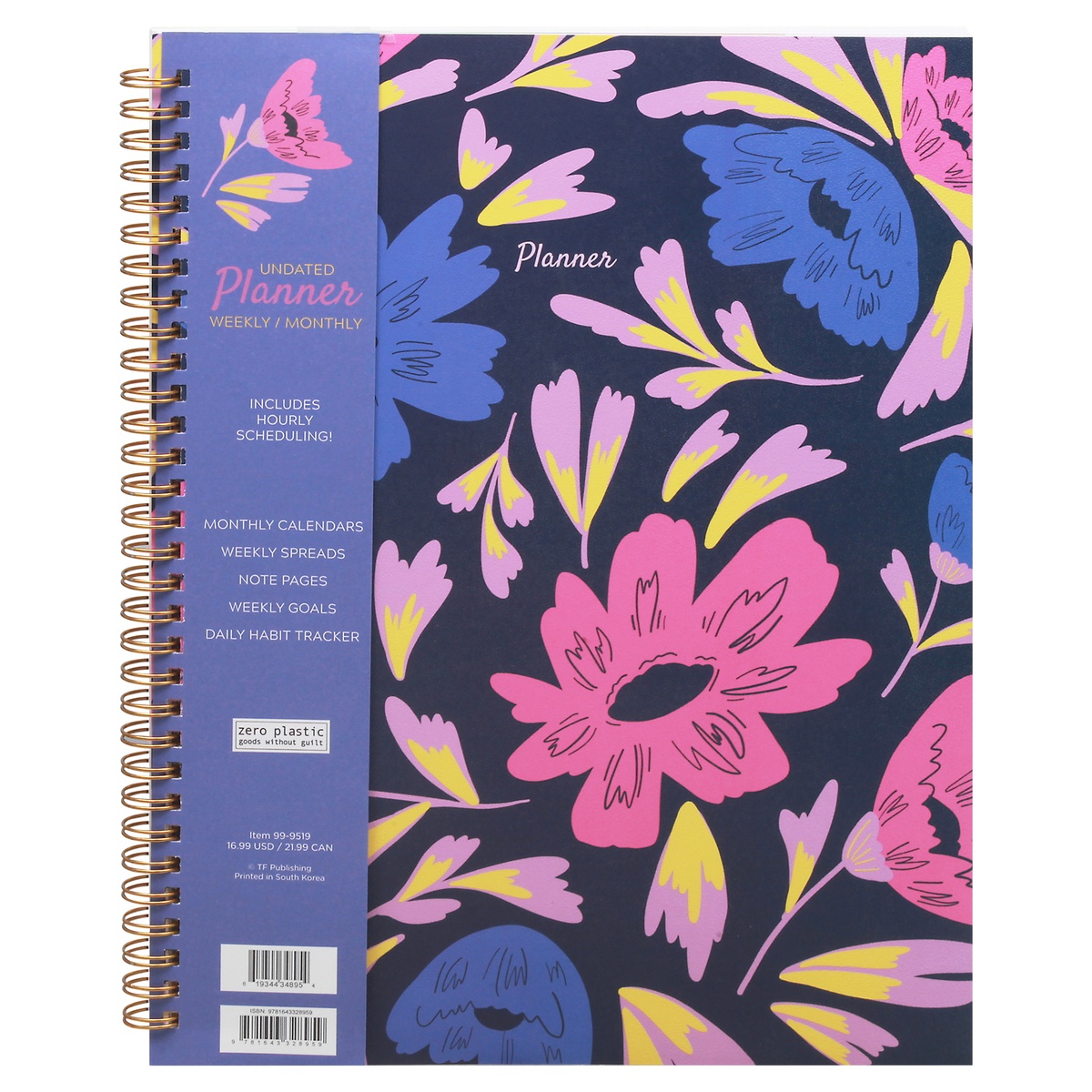 slide 1 of 1, TF Publishing Bright Blooms Undated Planner, 8.5 in x 11 in
